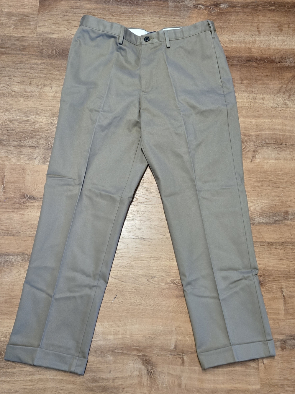 Lands' End Mens Straight Leg Chinos in Taupe Size 37 Traditional Fit 100% Cotton